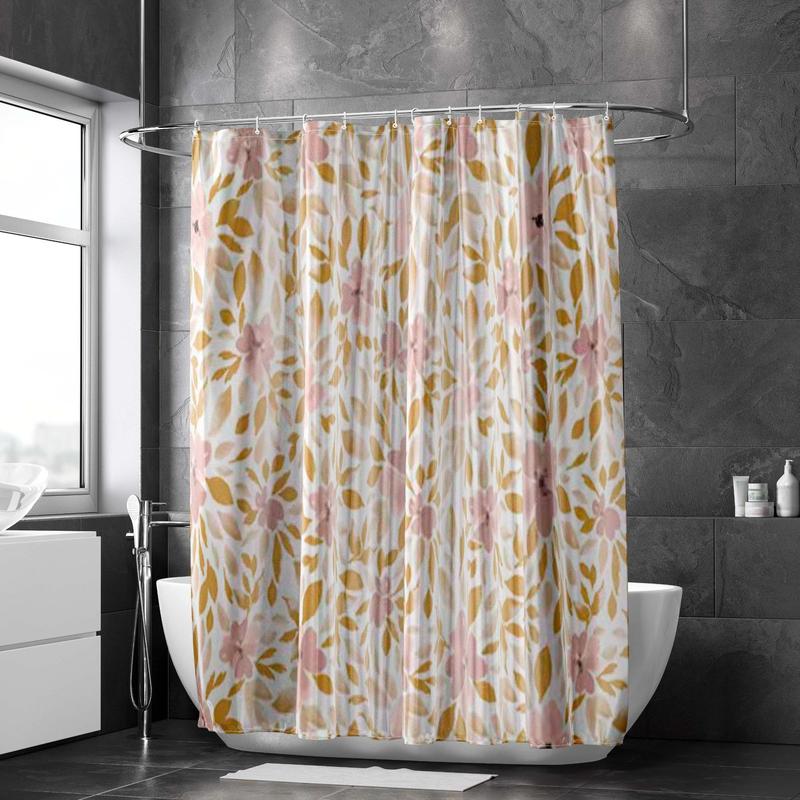 Floral Print Shower Curtain, Waterproof Shower Curtain with 12pcs Hooks, Bathroom Supplies for Home Use