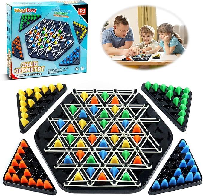 Triggle Triangle Chess Game - Chain Chess, Rubber Band Board Game,Back to School Supplies,Chain Triangle Chess Game,Family Interactive Board Game,Table Top Family Toy,2 to 4 Players,birthday gifts, party gifts, children's gifts,Back to School Gifts