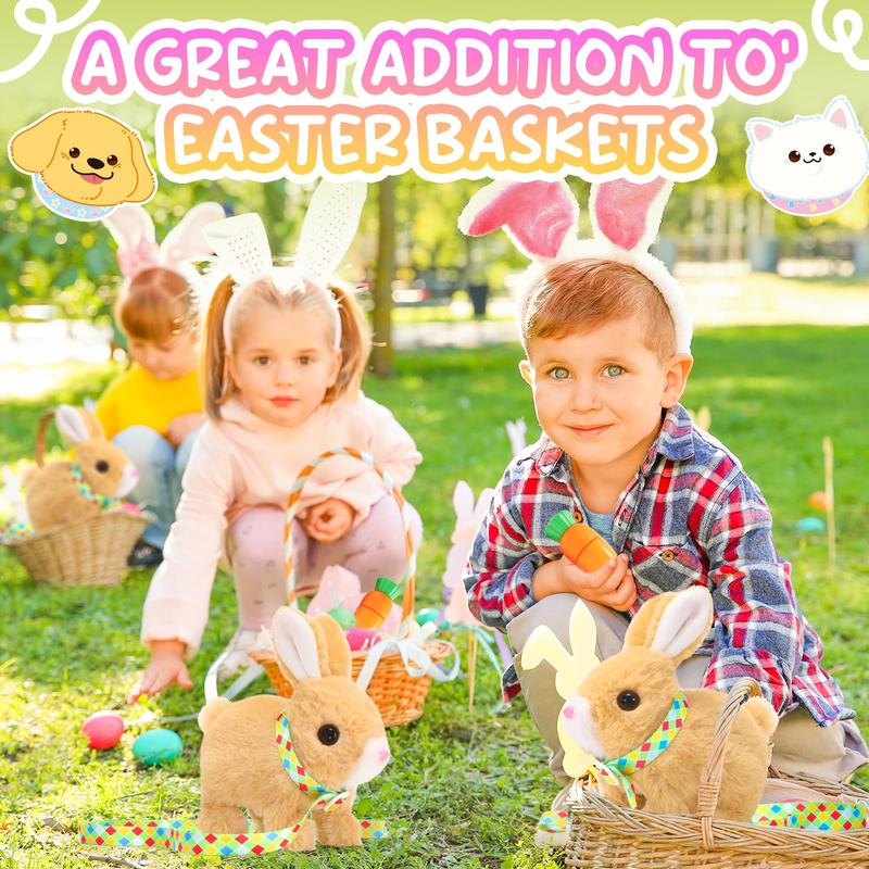 Tagitary Plush Toys Bunny Electronic Toy with Sounds,Wiggling Ears,Hopping,Twitching Mouth and Nose, Interactive Rabbit Toy with Leash,Easter Christmas Birthday Gift