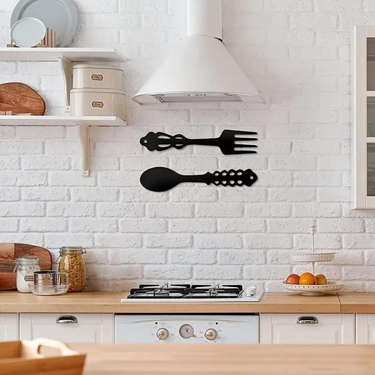 2pcs/set Metal Fork & Spoon Shaped Hanging Sign, Modern Creative Hanging Decor, Wall Ornament for Home Kitchen Dining Room