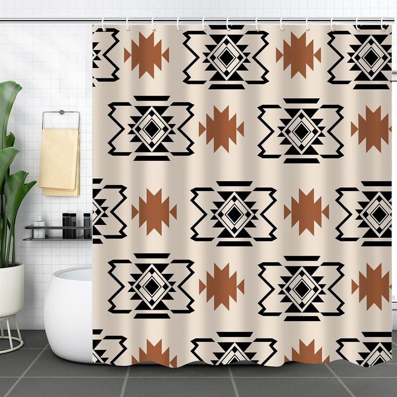 Geometric Pattern Shower Curtain, Decorative Waterproof Shower Curtain with 12pcs Hooks, Home Supplies for Bathroom