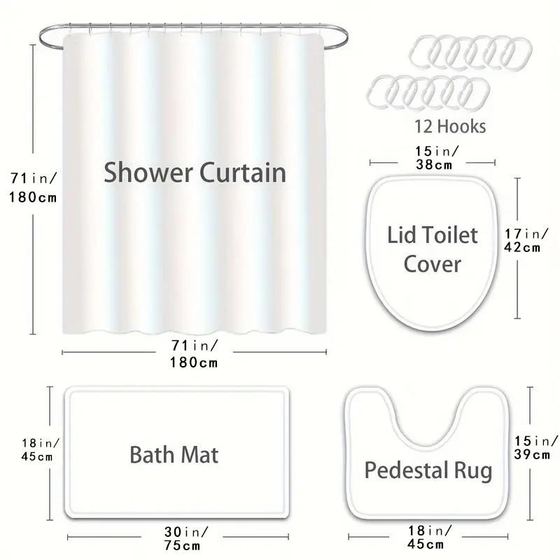 Marble Pattern Shower Curtain Set, 4 Counts/set Waterproof Bath Curtain U-shaped Mat and Toilet Cover Mat Set, Bathroom Accessories, Bathroom Furniture, Bathroom Decor, Halloween Decor, Fall Decor