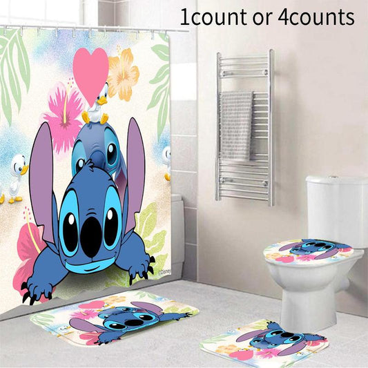 Bathroom Accessories, 1 Count Cartoon Pattern Bath Curtain, Or 4 Counts/set Shower Curtain & Toilet Mat & Bath Mat & Toilet Lid Cover, Bathroom Decor