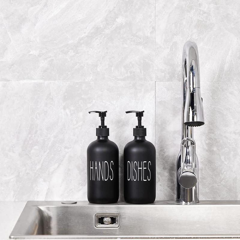 Glass Soap Dispenser Set 2 Pack,Contains Hand and Dish Soap Dispenser.Premium Kitchen Soap Dispenser Set for Kitchen Sink and Farmhouse Decor .16 Oz Black Soap Dispenser with Pumps -Black