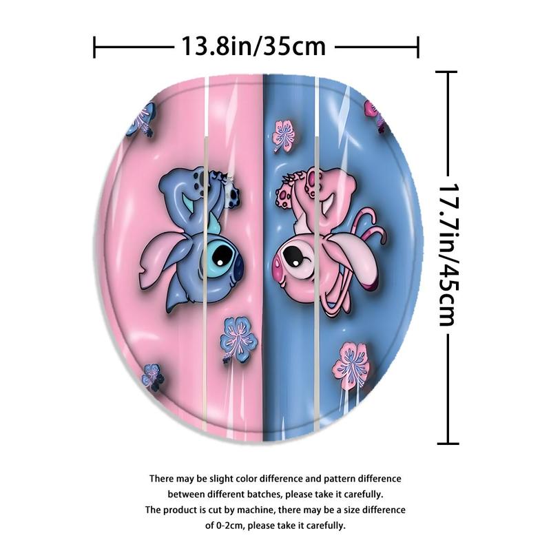 Cartoon Stitch Pattern Bathroom Curtain with 12 Hooks, Anti-slip Bathroom Carpet, U-shaped Toilet Mat, Toilet Cover Mat, Bathroom Decor, Bathroom Supplies, Trending Home Decor 2024