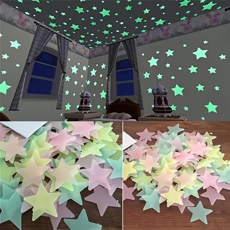 Star Pattern Wall Sticker, 100pcs/set Glow in the Dark Starry Sky Wall Decal, DIY Decorative Sticker for Home Bedroom Living Room