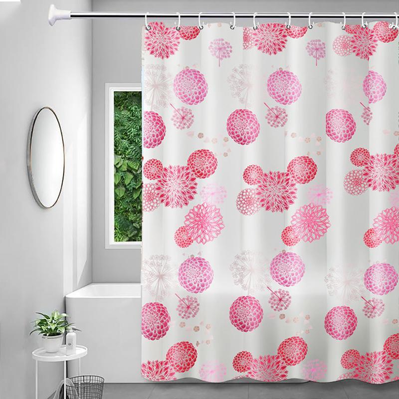 Floral Pattern Shower Curtain, Multi-size Waterproof Mildew Proof Adjustable Foldable Shower Curtain with Hook, Bathroom Supplies for Home Dormitory Hotel Salon