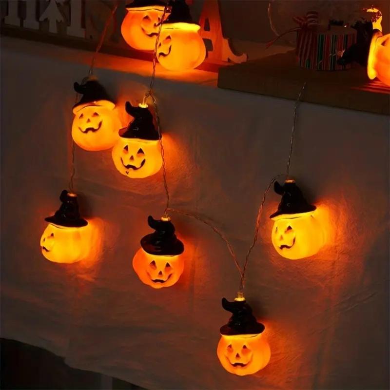 Pumpkin Shaped LED String Light, 1 Count Halloween Decorative String with 10 Lights, Halloween Decorative Light for Party (Batteries Not Included)