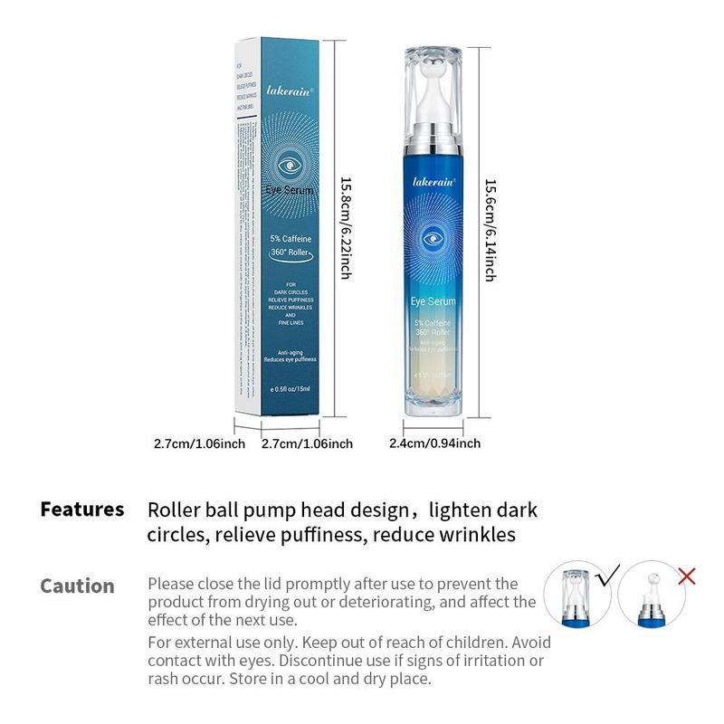 Lakerain Eye Serum for Summer Gift, 1 Count/2 Counts Under Eye Roller Cream for Dark Circles and Puffiness, Eye Treatment Serum with 360¡ã Massage Ball, Suitable for Under Eye Dark Circles