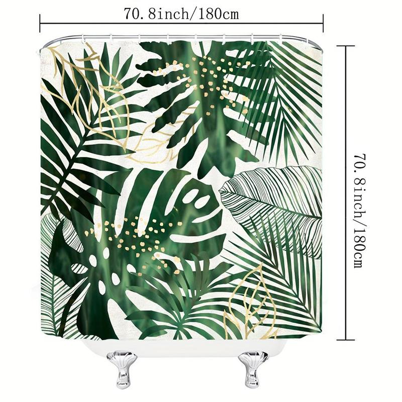 Bathroom Decor Accessories, Tropical Leaf Print Shower Curtain, Boho Style Waterproof Shower Curtain with Hooks, Household Bath Curtain for Home Bathroom