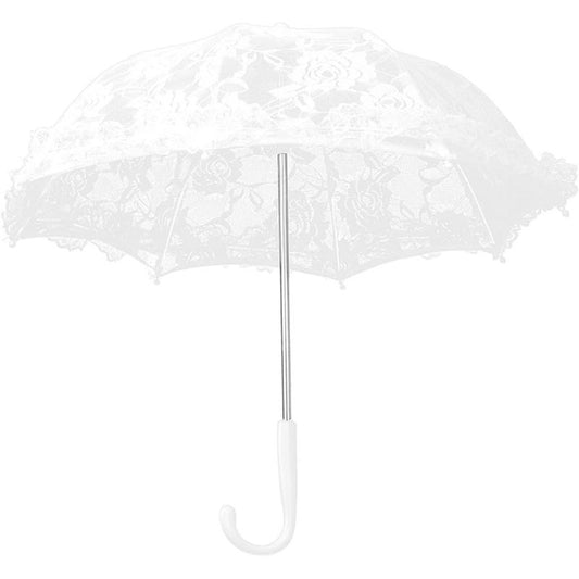 Mini White Lace Parasol with J-Shaped Handle, 17x18 Inch, Vintage Lace Decorative Umbrella for Photography Props, Stage Performance Craft Umbrella, Suitable for Party Photography Props (White) - Note: Not Rainproof or Windproof