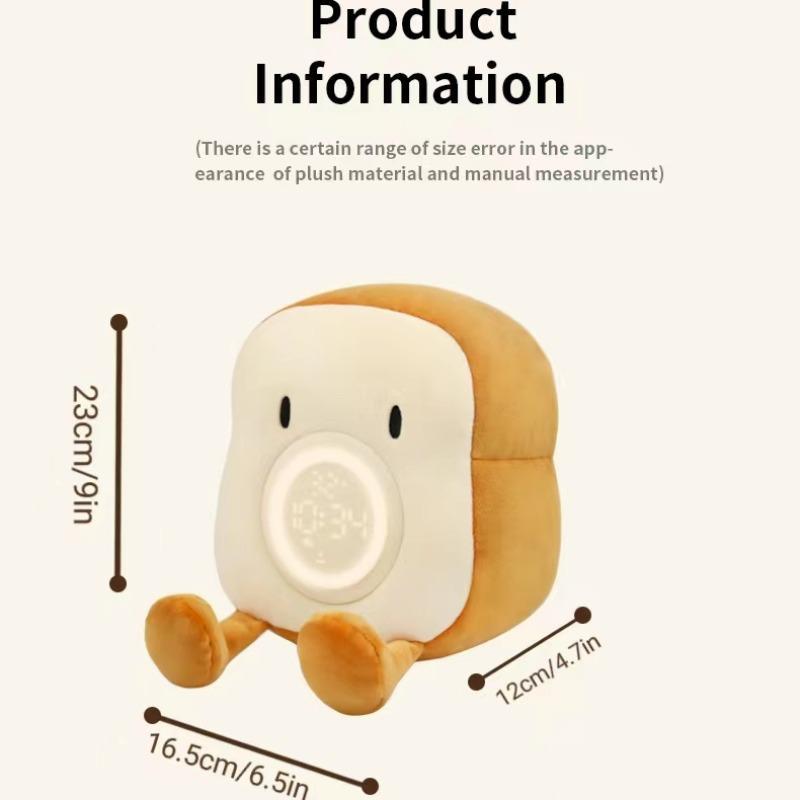 Toast Bread Design Smart Alarm Clock with Night Light, Cute Plush Bedside Clock for Kids Students Girls Boys, Mean Girls Decorations