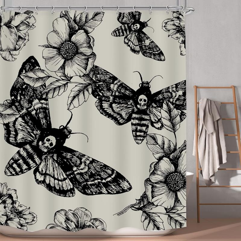 Butterfly & Skull Pattern Shower Curtain, Waterproof Shower Curtain with 12pcs Hooks, Bathroom Gadgets 2024, Bathroom Accessories for Home Dormitory Hotel Salon, Fall Decor