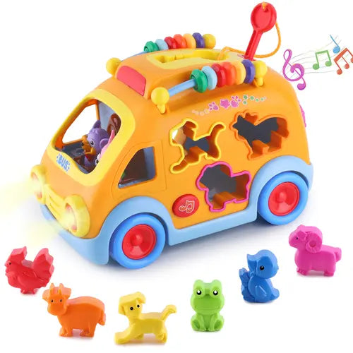 iPlay, iLearn Toddler Music Bus Toy, Baby Push Go Car for 18 Month, Musical Learning Animal School Bus, Kids Educational Montessori Toy, Early Development Birthday Gifts for 2 3 4 Year Old Boys Girls