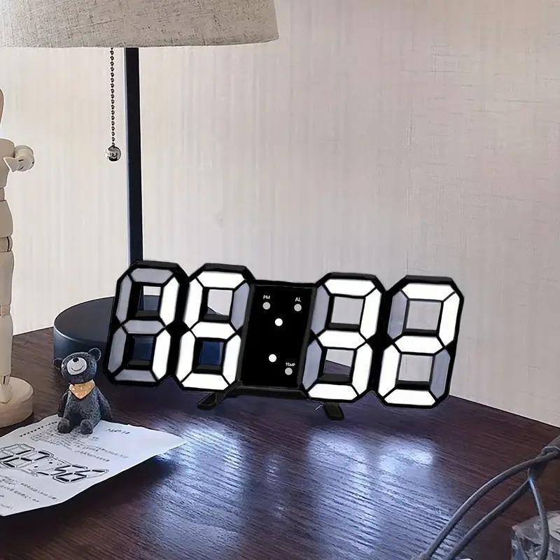 3D LED Digital Clock for Room Decor, LED Electronic Wall Clock, Luminous Alarm Clock with Silent Stereo Sound Alarm Clock, Perfect for Bedroom Living Room Home Decoration, Dorm Essentials