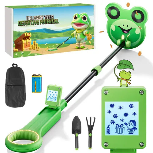 Metal Detector for Kids - Kids Metal Detector Frog Style, High Accuracy with Backlit LCD Display, Junior Metal Detector for Kids 7.5 Inch Waterproof Search Coil, Adjustable (32"-40") Ages 7+, Children's gifts, holiday gifts