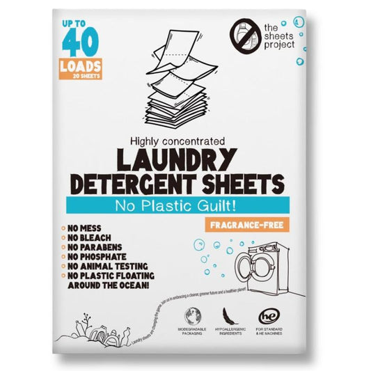 The Sheets Project Laundry Detergent Sheets, Eco-friendly, Hypoallergenic, 20 Sheets 40 Loads, No Plastic, Highly Concentrated Formula, Liquidless Technology, Fragrance-free