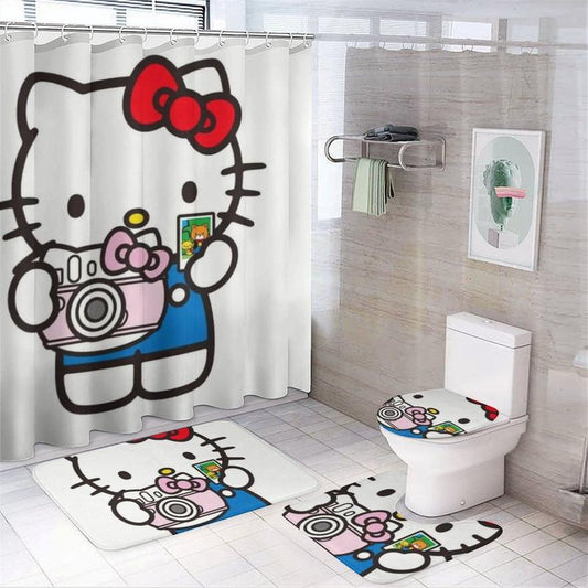 HelloKitty Shower Curtain Sets Lovely Bathroom Sets with Shower Curtain And Rugs