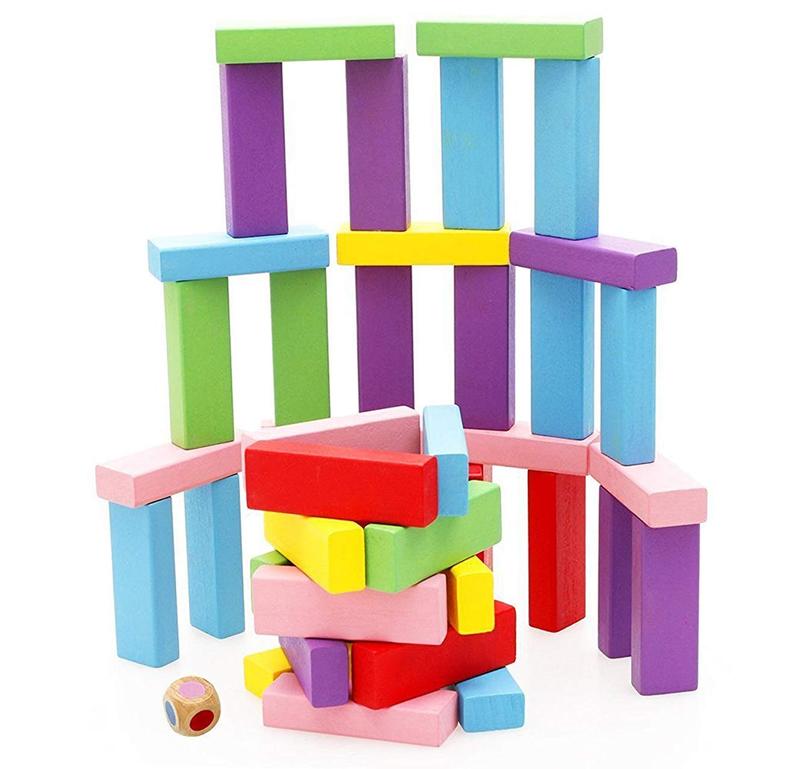 Wooden Building Blocks Stacking Board Games Toy 48counts for Kids Boys Girls Learning Educational Toy Montessori Toys Birthday Gift