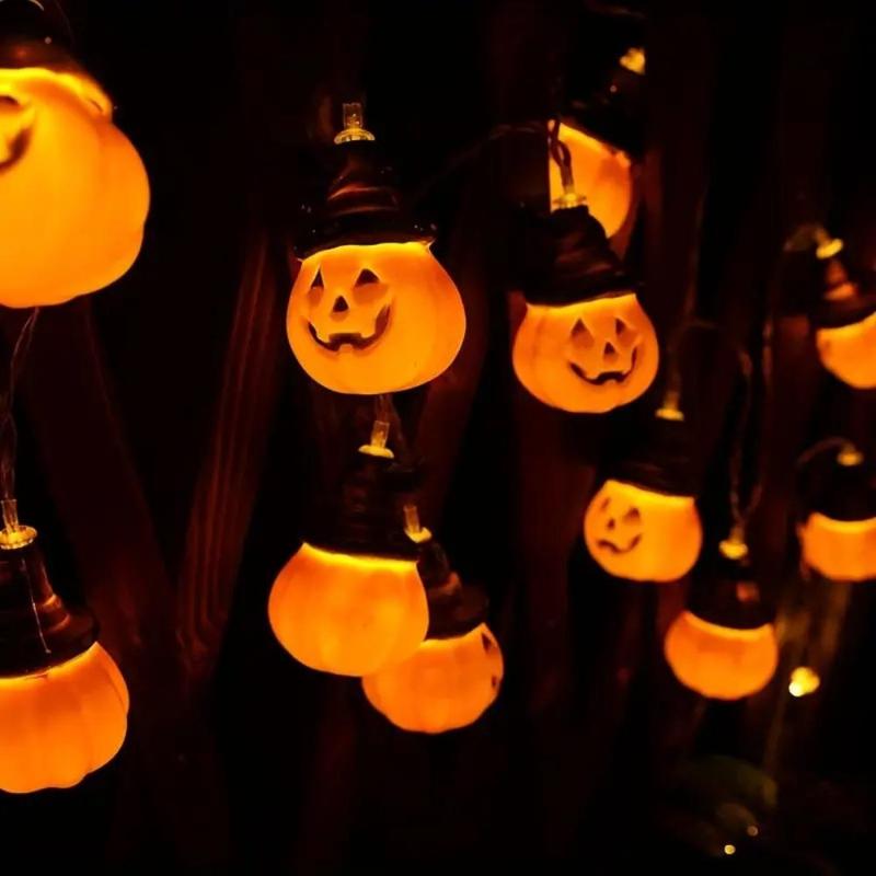 Pumpkin Shaped LED String Light, 1 Count Halloween Decorative String with 10 Lights, Halloween Decorative Light for Party (Batteries Not Included)