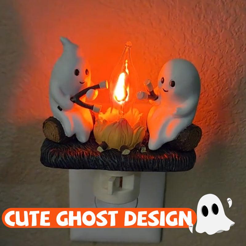 Breamies Halloween Hand Made Ghost Campfire Flickering Nightlight-Indoor Decorations,Night Light,Roasting At Campfire, Faux Campfire Night Light Plug into Wall for Home Decor Set,Spooky Fire Marshmallow children's Gifts Decoration Ornaments