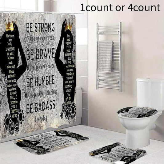 Bathroom Decorations, 1 Count King & Queen Pattern Shower Curtain or 4 Counts/set Shower Curtain & Toilet Mat & Floor Mat Set, Bathroom Supplies