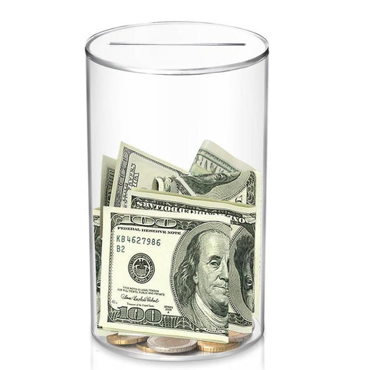 Clear Acrylic Piggy Bank, Cylindrical Piggy Bank for Home Decor, Room Decor, Summer Unopenable Acrylic Savings Jar, Money Saving Jar for Home Office, Bedroom Decor