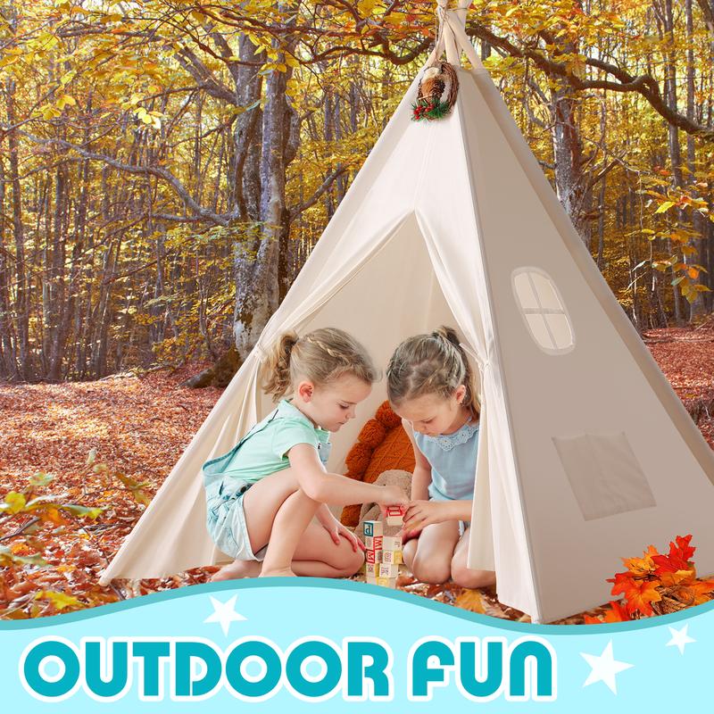 Natural Canvas Teepee Tent for Kids - Foldable Indoor & Outdoor Playhouse with Carry Case