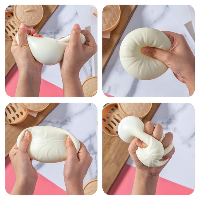 Dumpling Stress Ball,Fidget Sensory Toy,Bun in Steamer Squish, Steamed Stuffed Bun Squeezing Stress Relief Toy, Christmas Tricking toy,  Halloween Party Favors