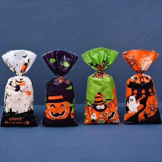 50pcs Halloween Candy Bags, Trick or Treat Gift Bag, Goody Bags, Packable Pouch, Biscuits Bag, Party Supplies, Halloween Decoration