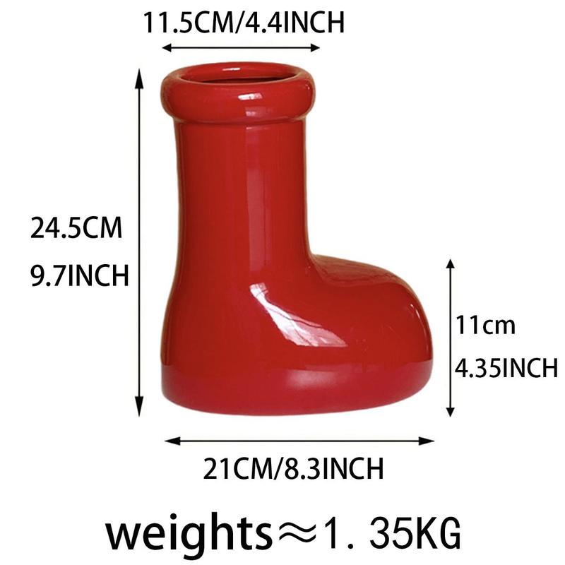 Creative Boots Design Ceramic Vase, 1 Count Red Boots Design Vase, Desktop Decoration for Home Living Room & Bedroom