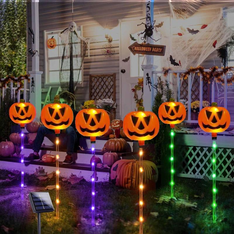 Room Decor Pumpkin Design Solar Powered Light, 6 Counts/set Outdoor Halloween Decoration Light, Waterproof Light for Garden Patio Yard Pathway