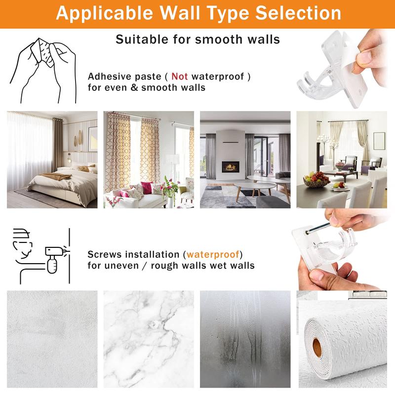 Curtain Accessories Adjustable Shower Curtain Rod Holder, 2 Counts Punch Free Self Adhesive Wall Mounted Shower Curtain Rod Holder, Bathroom Accessories