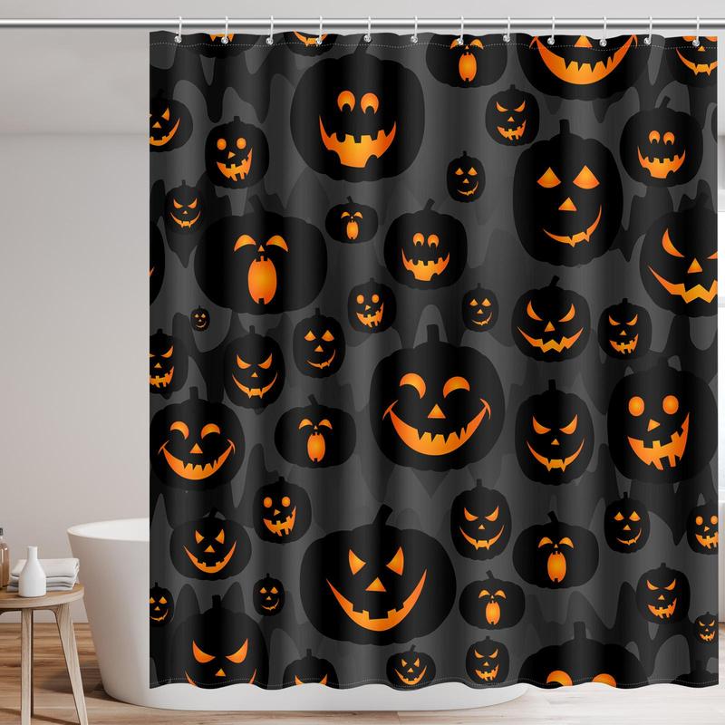 Halloween Themed Shower Curtain, Skull & Pumpkin & Castle Pattern Bathroom Curtain with 12pcs Hooks, Waterproof Shower Curtain for Bathroom Decor