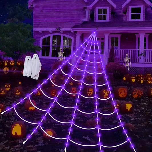 Room Decor Spider Web Design Hanging Light, 5M Halloween Spider Web Light with 5 Ground Stakes & 1 Hook, Decorative Light (Battery Required, without Battery)