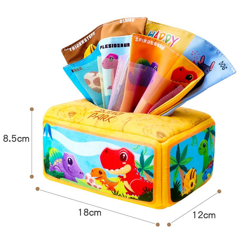 1count Baby Tissue Box - Montessori Infant Toys 5 Months Baby Tissue Box Learning Toy, Infant And Toddler Educational Toys With 3 Rattle Cloths And 10 Saran Wraps