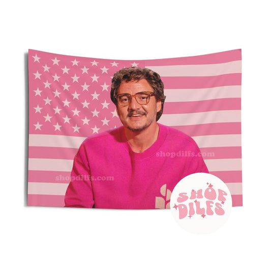 Pedro Pascal Pink Wall Tapestry American Flag, Pedro or Wallen Funny Flag