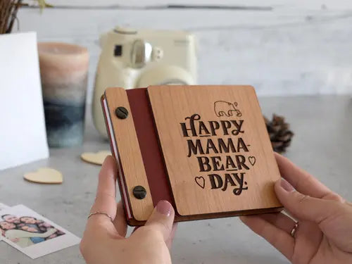 Happy Mama-Bear Day Wooden Photo Book - Engraved Mother's Day Album