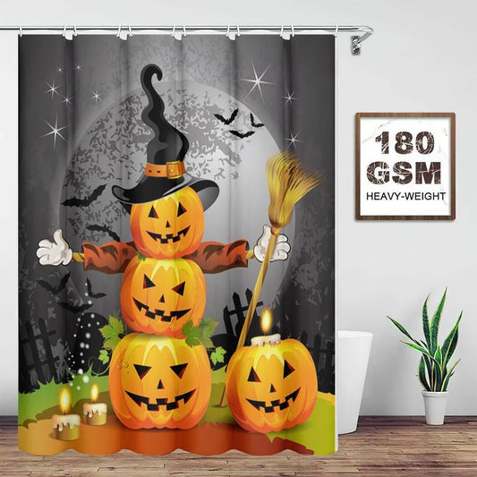 Halloween Cartoon Pumpkin Pattern Shower Curtain, Waterproof Bathroom Curtain with 12 Hooks, Bathroom Accessories, Bathroom Decor Ideas, Halloween Decoration