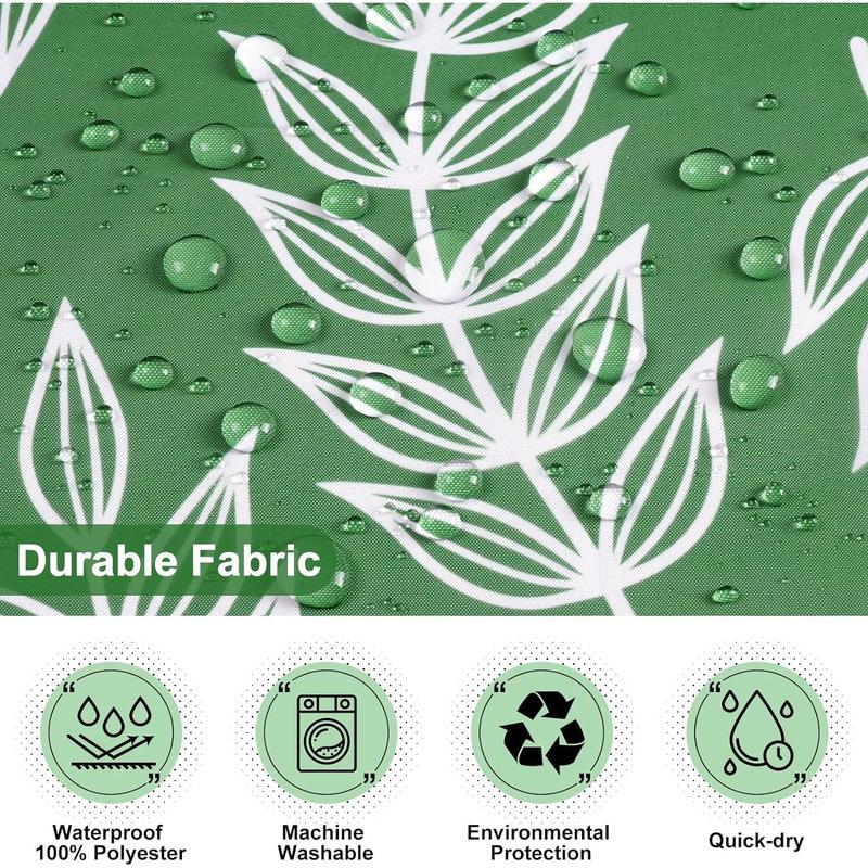 Machine Washable Hookless Shower Curtain | Green Botanical Elegance | Modern No-Hook Design with Built-In Liner for Easy Home Bathroom Decor