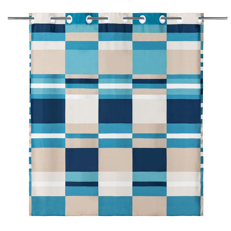 River Dream Modern Geometric Fabric Shower Curtain with Patchwork Plaid Designs,No Hooks Needed,with Magnets,Lake Blue,71x74Inches,New Year gifts