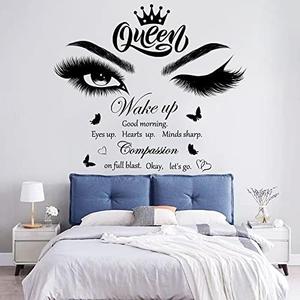 Inspirational Quotes Wall Decals Vinly Beauty Eyes Eyelash Wall Sticker Motivational Phrase Wall Decal Removable Positive Lettering Saying Sticker for Women Girls Bedroom Living Room Bathroom Decor