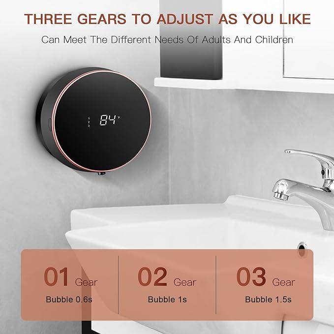 Monstake Automatic Soap Dispenser Touchless Auto Foaming Hands Free Wall Mount Foam Hand Soap Dispenser Electric Plastic Modern Rechargeable Smart Dish Soap Dispenser for Bathroom Kitchen Black