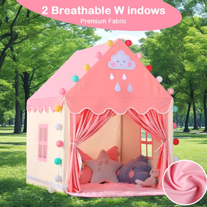 Large Pink Playhouse Tent for Kids - Fairy Princess Castle Tent for Indoor & Outdoor Fun, Perfect Gift for Girls, Easy to Set Up & Portable