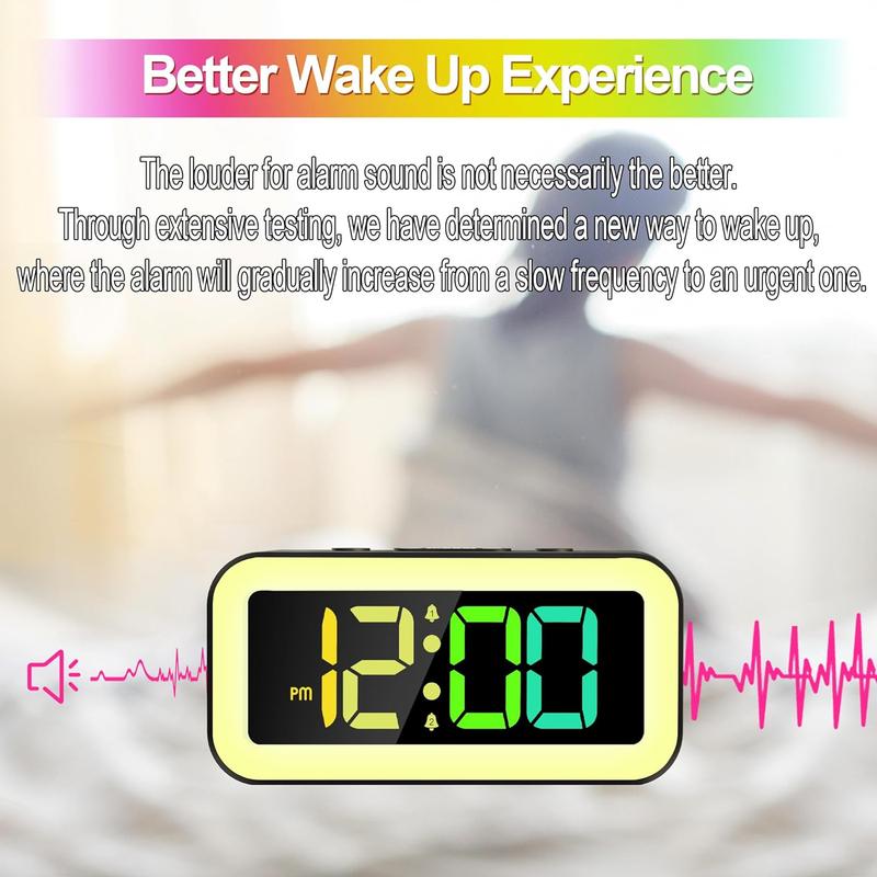 Colorful Nightlight LED Digital Alarm Clock with Super Loud Dual alarm, Weekday mode, Snooze, Dimmer, USB Charging Port for Livingroom, Bedroom, Bedside, Heavy Sleeper, Adult, Kid, Teens, gift, Black