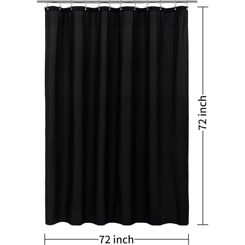 Waterproof Fabric Shower Curtain with 3 Magnets - Hotel Quality Soft Black Shower Curtain Liner for Bathroom, Light-Weight Cloth & Washable - 72x72, Black