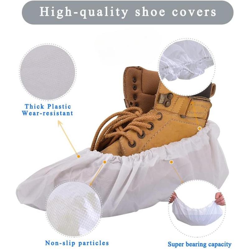 Shoe Covers Disposable,200Pack(100 Pairs)Boot Covers Waterproof Non Slip -One Size Fits for Rain Cleaning Indoor Floor Protection,White,Practical Gift