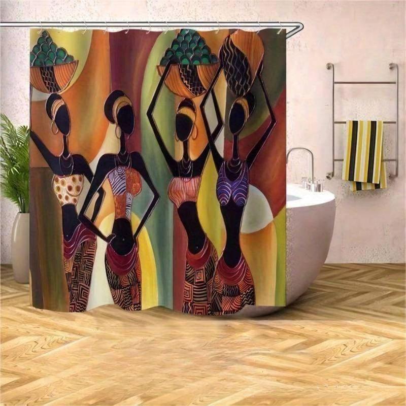 Polyester Shower Curtain (1 Piece), African Girl Pattern Waterproof Shower Curtain For Bathroom