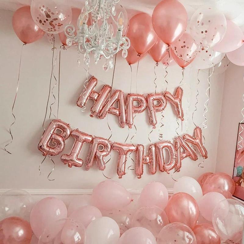 Happy Birthday Balloon Set, 58pcs/set Happy Birthday Balloons Banner, 12in Confetti Balloon, Pink Balloon, Party Decor, Party Supplies