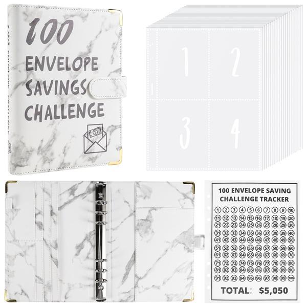 Money Saving Binder, 100 Envelopes Money Saving Challenge, Savings Challenges Book with Envelopes, Motivational Process to Save $5050, Budget Book with Cash Envelopes for Office, Home, School (Black)